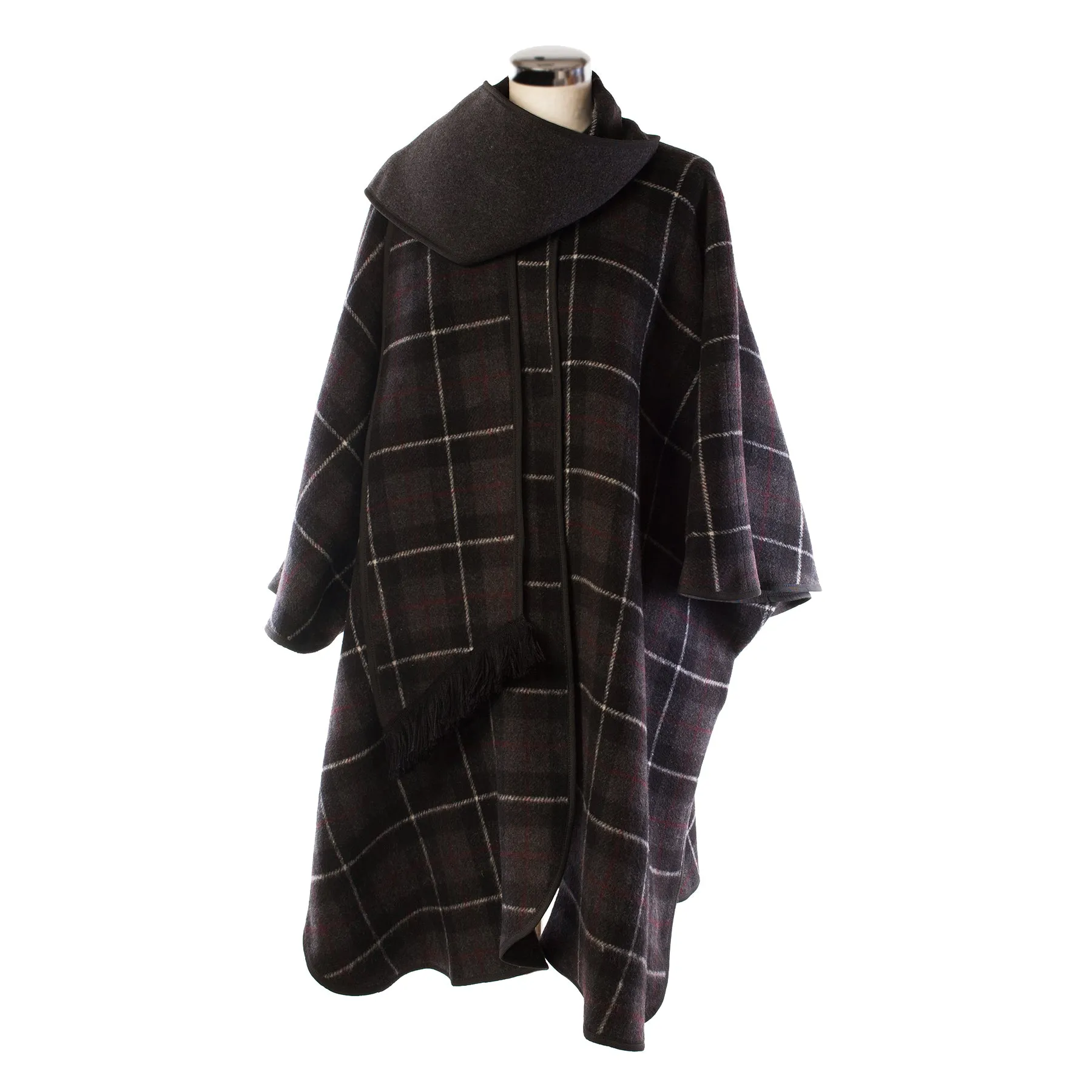 Ladies Wool Blend Reversible Cape Charcoal