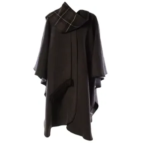 Ladies Wool Blend Reversible Cape Charcoal