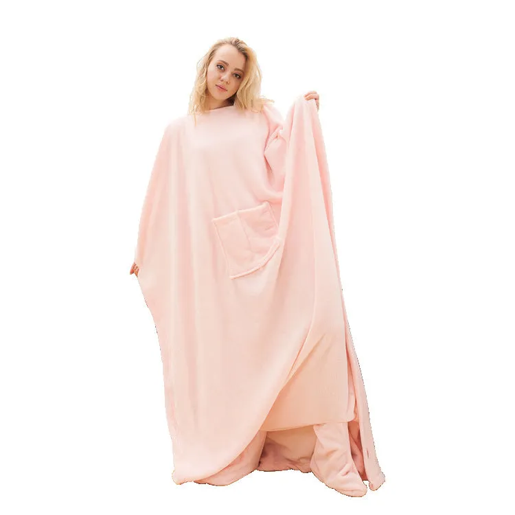 Lazy Hooded Pullover TV Blanket Warm Blanket Pajamas Flannel Warm Nightgown