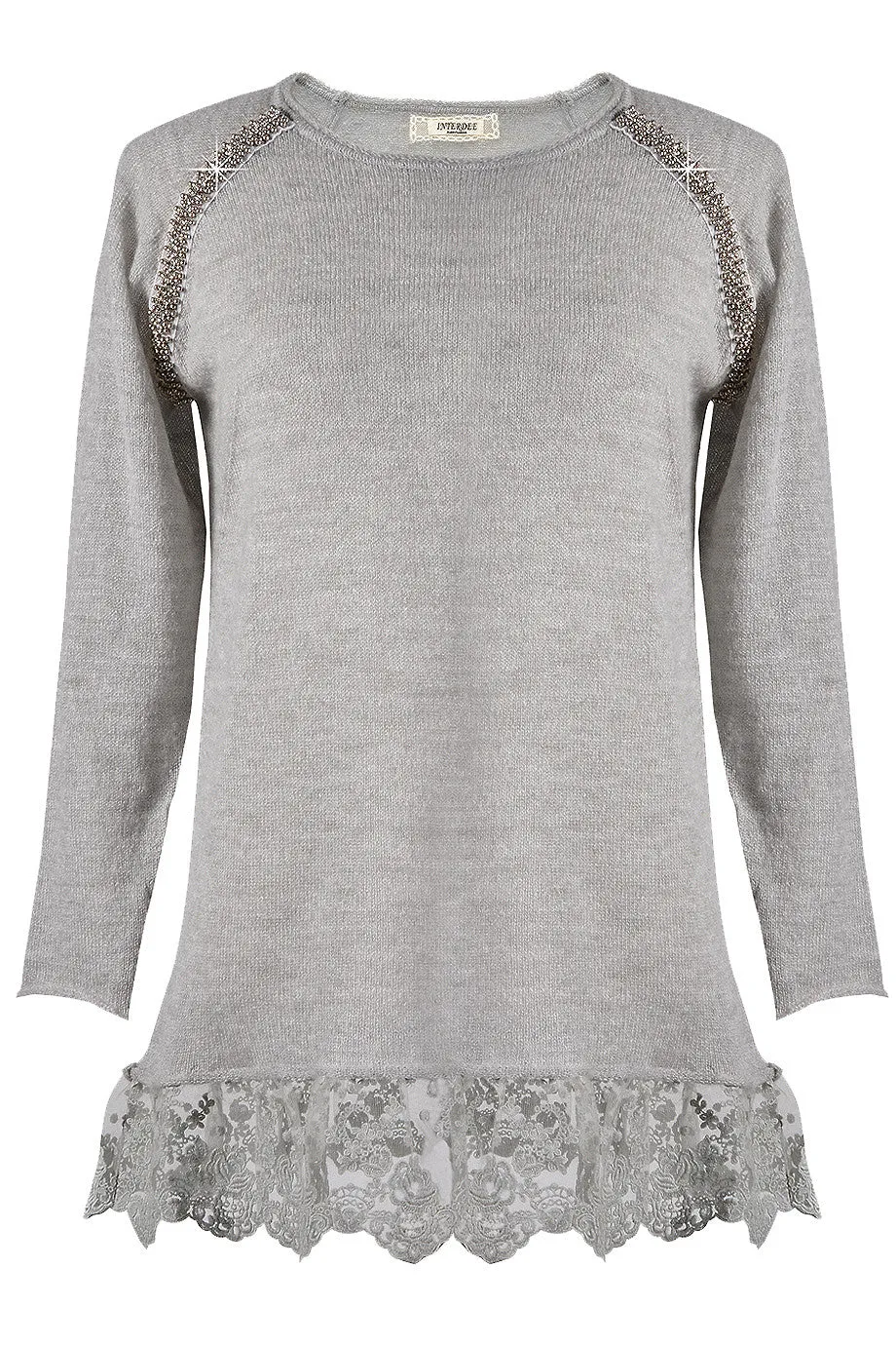 LEANDER Grey Lace Long Blouse