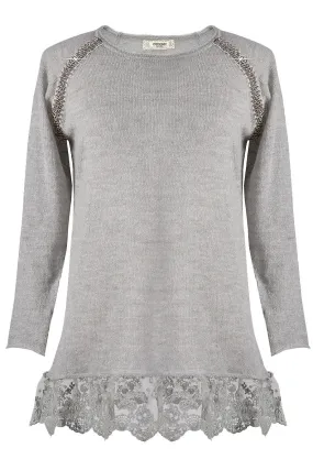 LEANDER Grey Lace Long Blouse