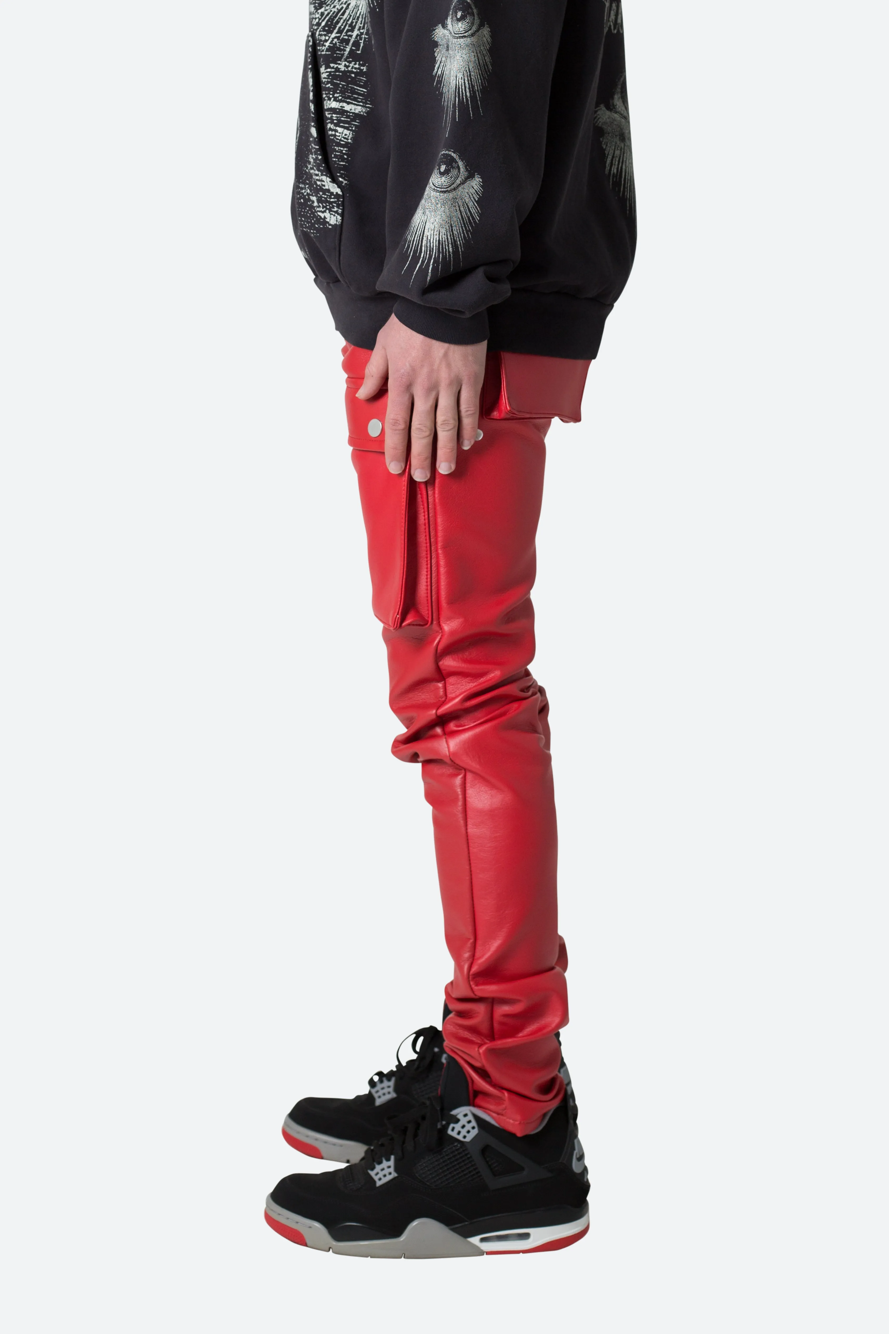 Leather Snap Cargo Pants - Red