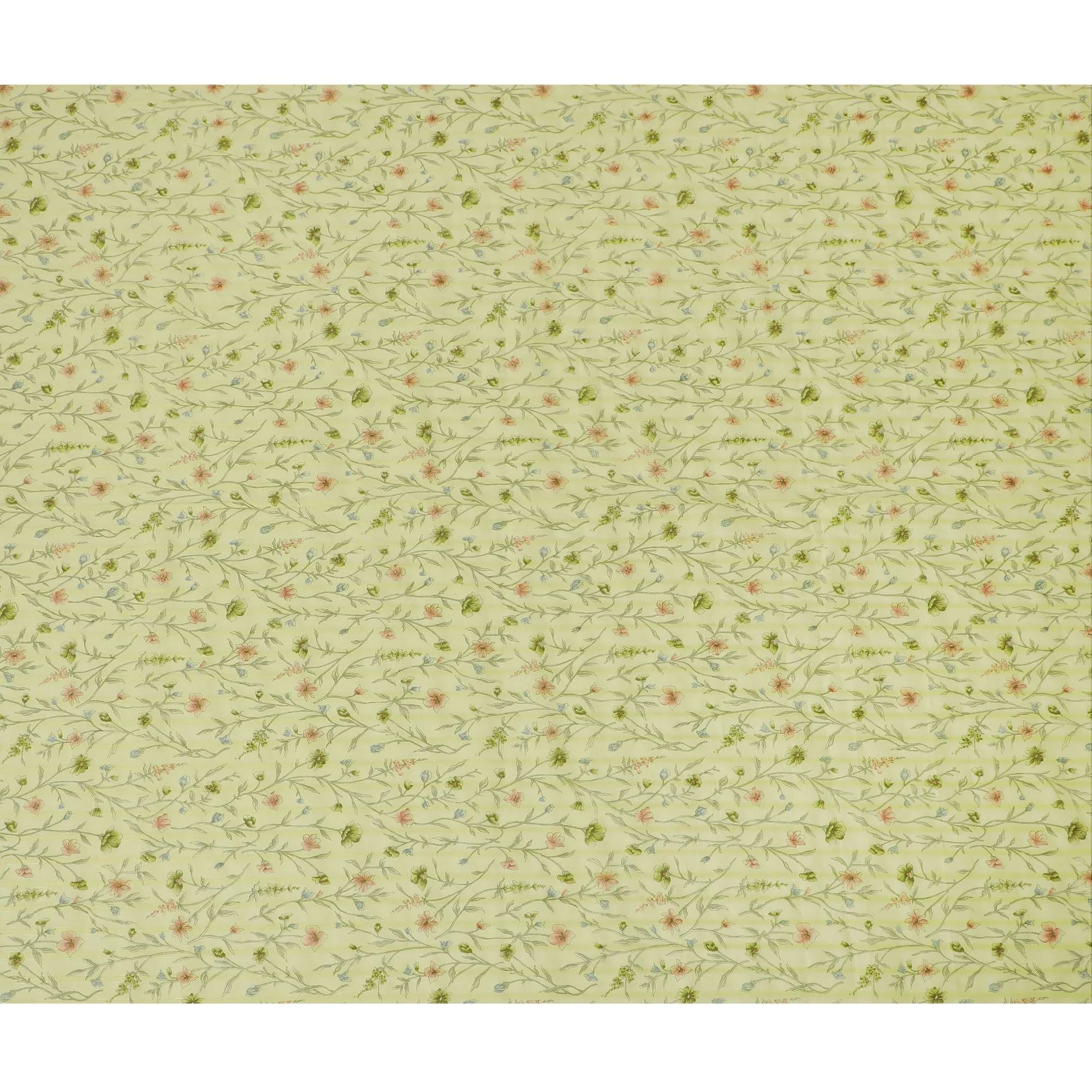 Lime Green Uragiri Cotton Voile Fabric with Pastel Floral Print, 110 cm Wide - Fresh Indian Textile-D18988