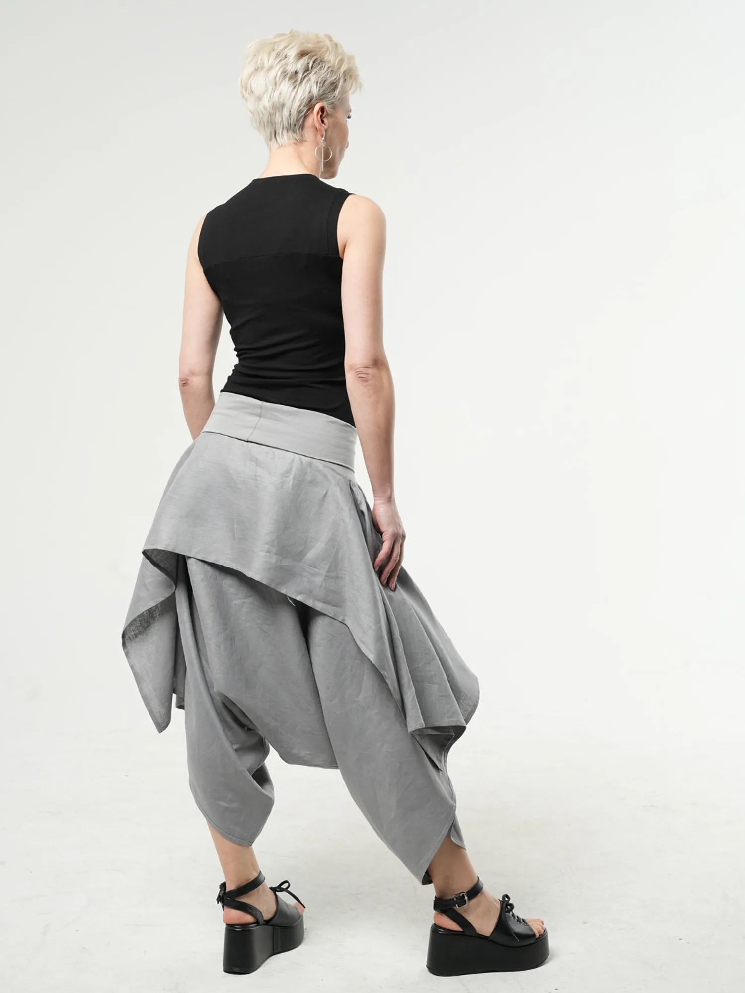 Linen Skirt Pants In Gray