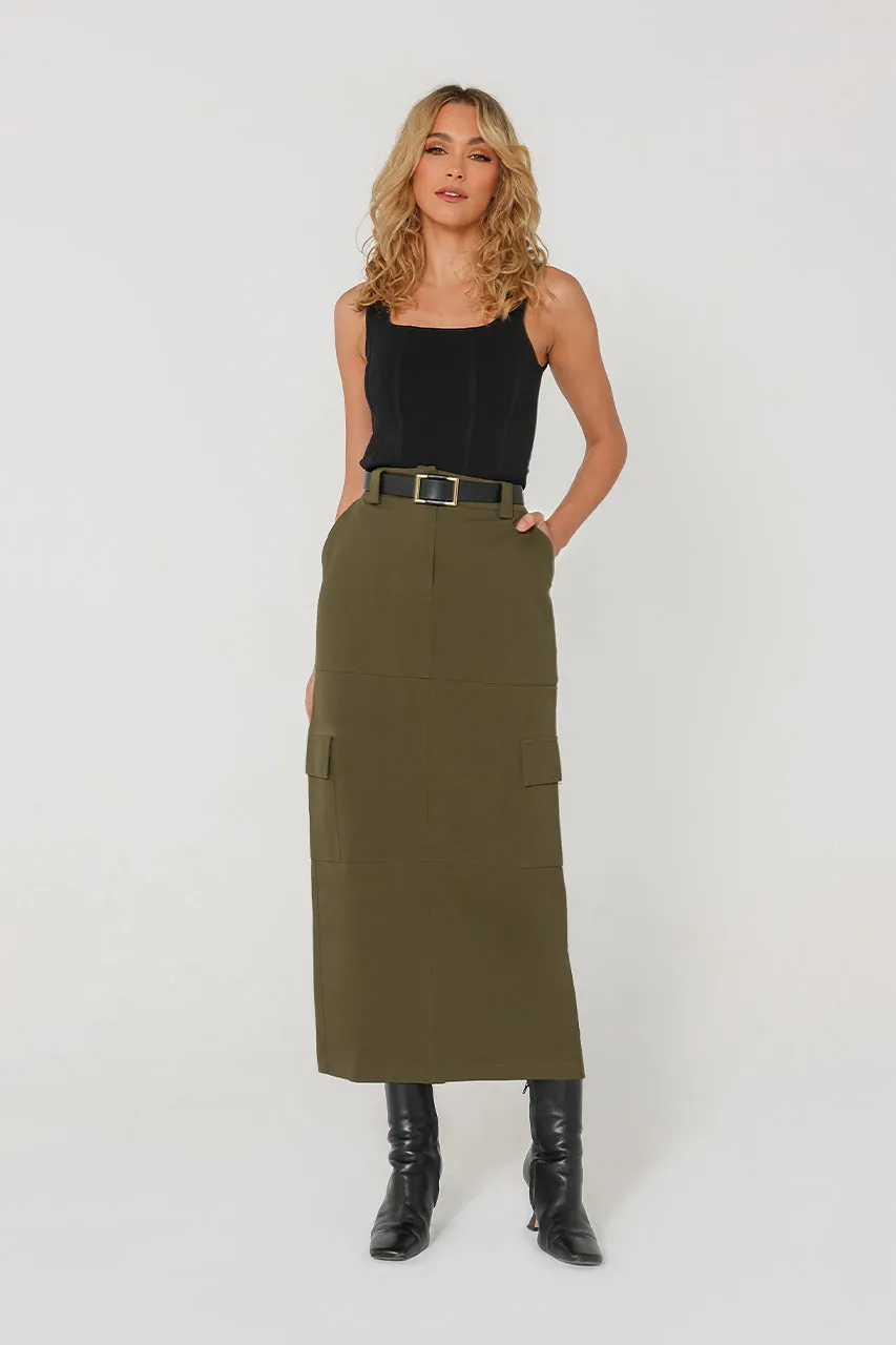 Lisa Cargo Maxi Skirt | Khaki