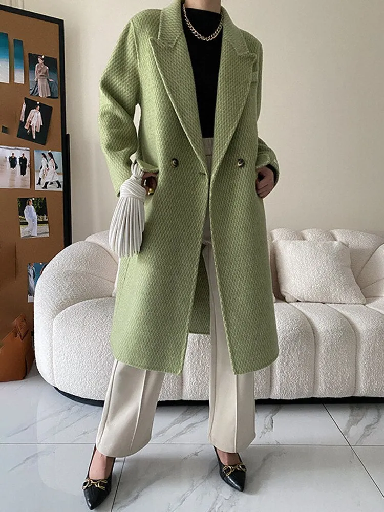 Long Wool Tweed Coats Women's Woolen Coat Lapel Loose Lapel Long Coats