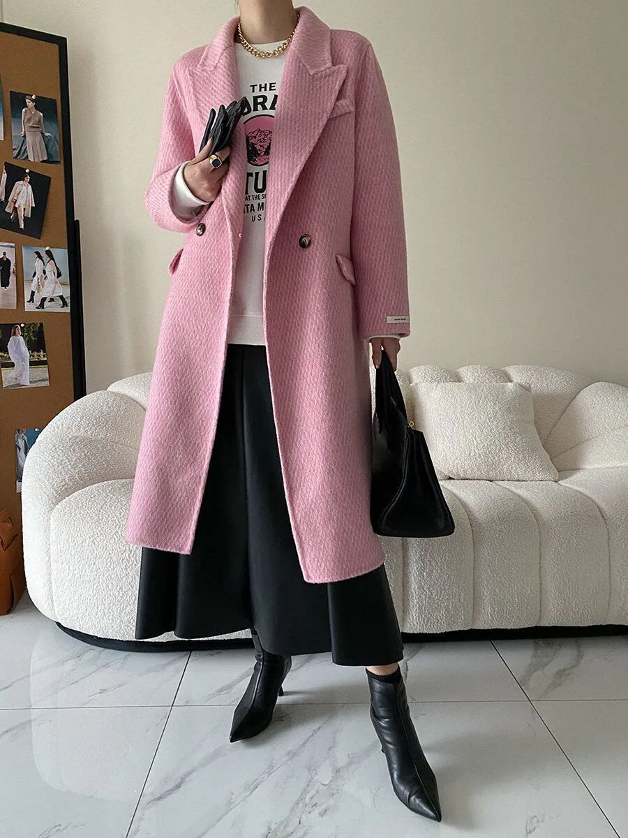 Long Wool Tweed Coats Women's Woolen Coat Lapel Loose Lapel Long Coats