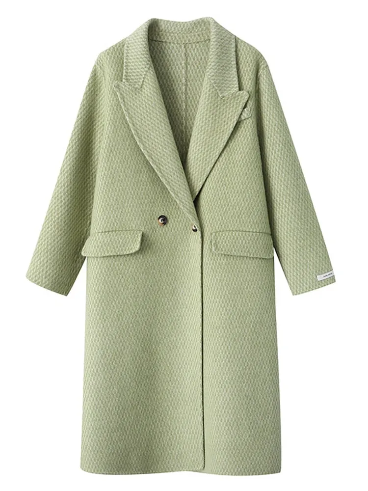 Long Wool Tweed Coats Women's Woolen Coat Lapel Loose Lapel Long Coats