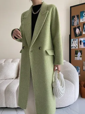 Long Wool Tweed Coats Women's Woolen Coat Lapel Loose Lapel Long Coats