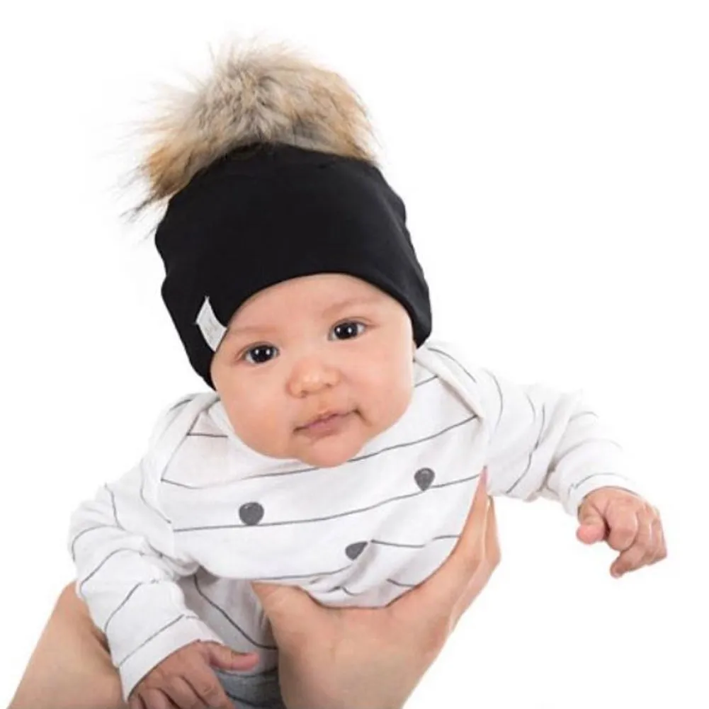 Lox Lion Single Pom Pom Bamboo Beanie - Black (XS, 0-3 Months)