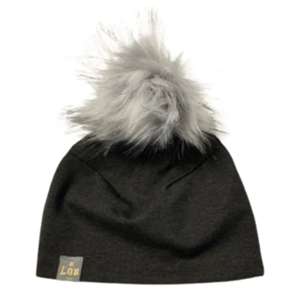 Lox Lion Single Pom Pom Bamboo Beanie - Black (XS, 0-3 Months)