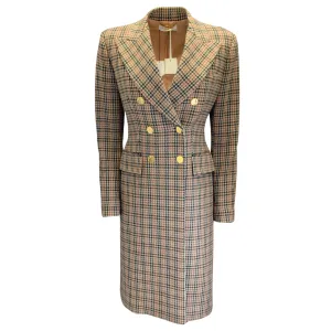 Mantu Cognac / Evergreen Chesterfield Double Breasted Houndstooth Wool Coat