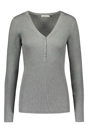 May Fitted Viscose Knit Top Grey Melange