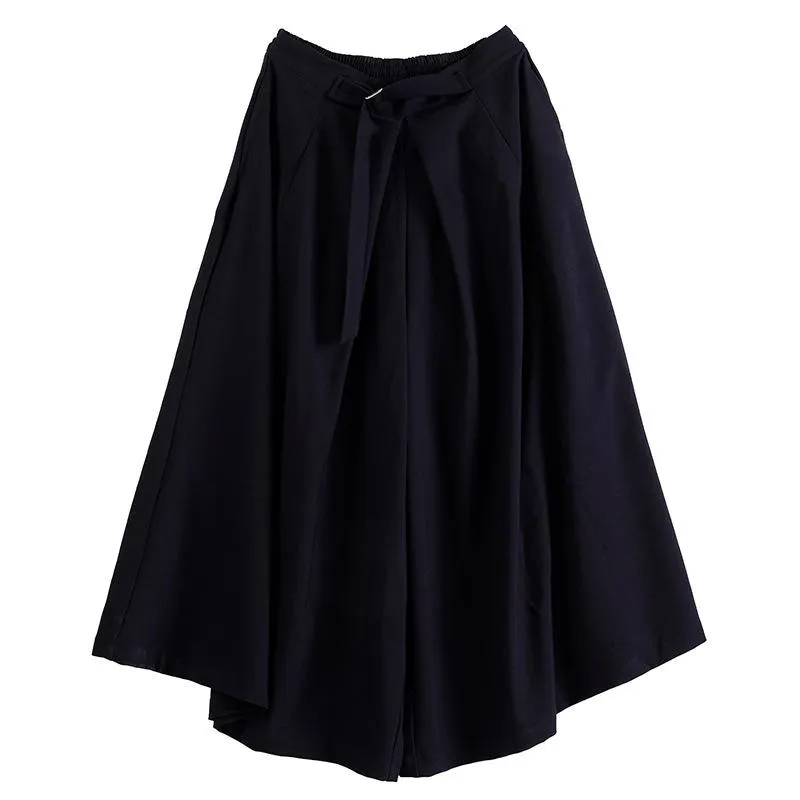 Men's Baggy Elastic Waist Drop Crotch A-line Culottes Casual Pants