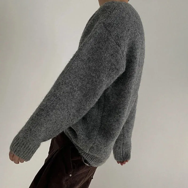 Men's Knitting Top Casual Loose Round Neck Pullover Sweater Autumn Korean Fashion Male Solid Color Knits 9C2387