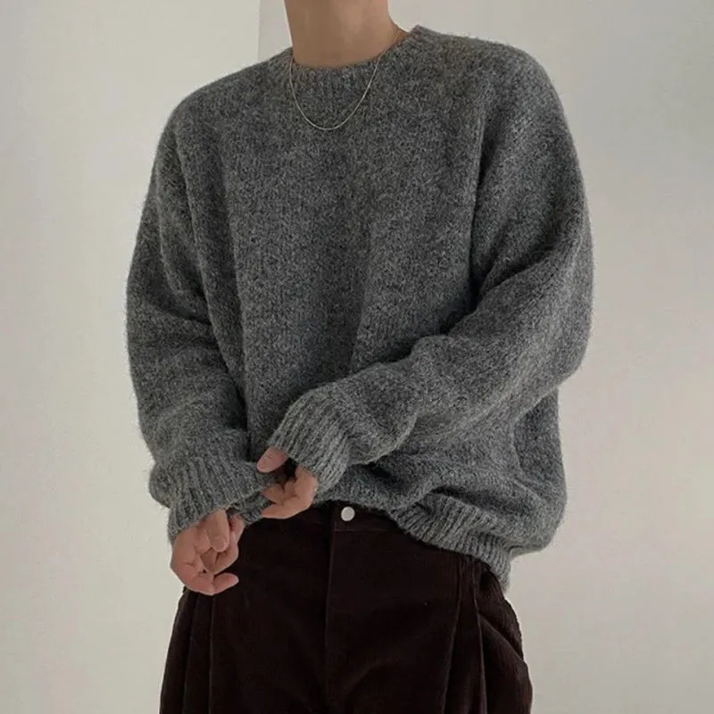 Men's Knitting Top Casual Loose Round Neck Pullover Sweater Autumn Korean Fashion Male Solid Color Knits 9C2387