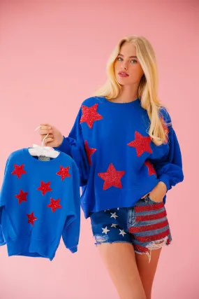 MINI KIDS USA SEQUIN STARS ROYAL PULLOVER