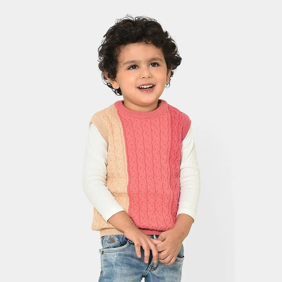 Misty Rose Sleeveless Knitted Sweater for Kids