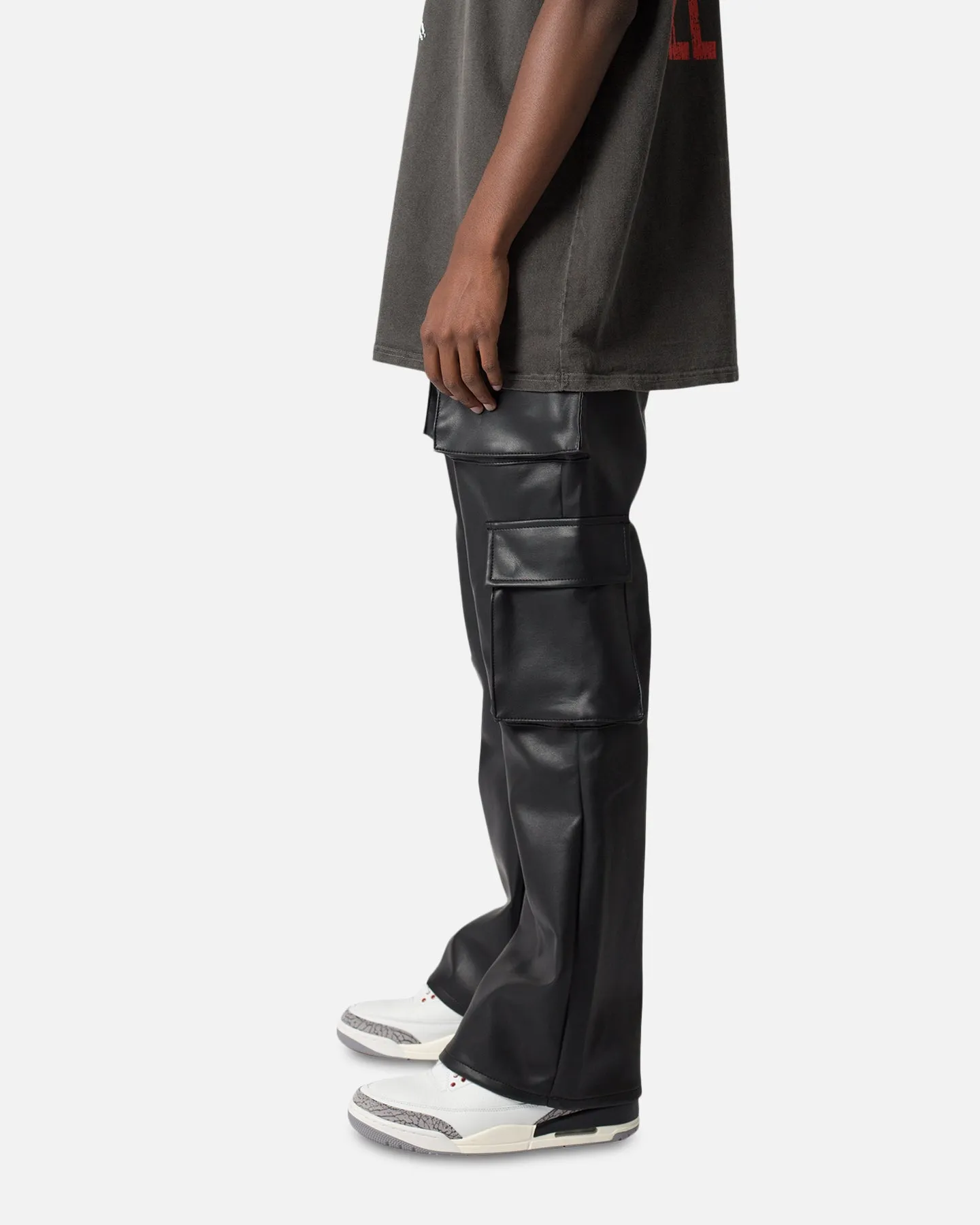 MNML Leather Double Snap Cargo Pants Black