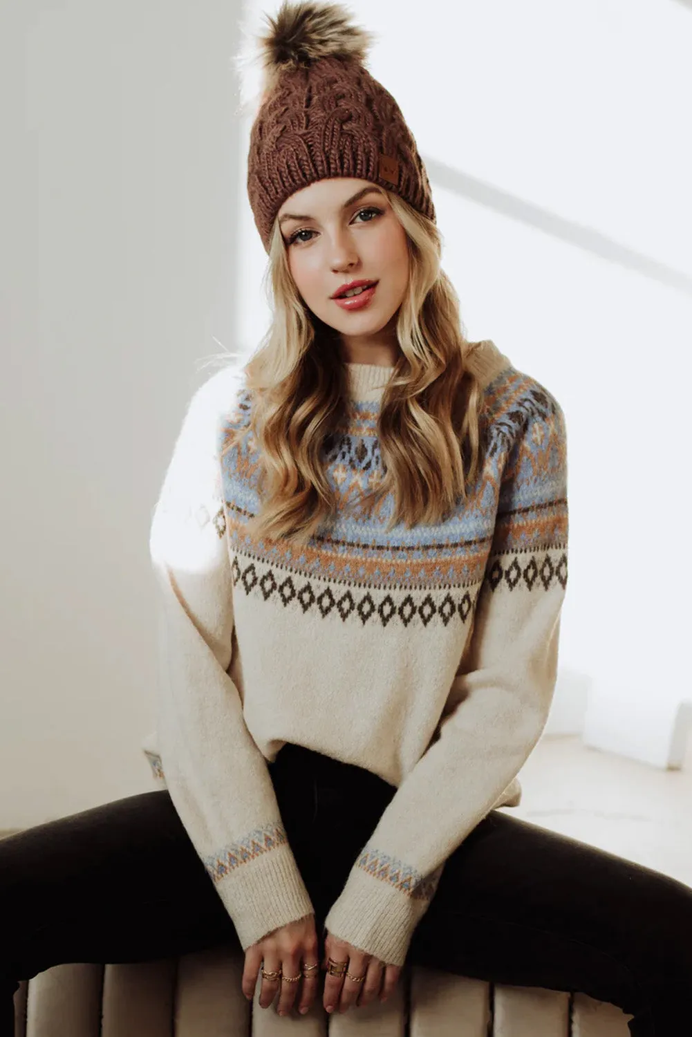 Multicolor Geometric Pattern Pullover Sweater