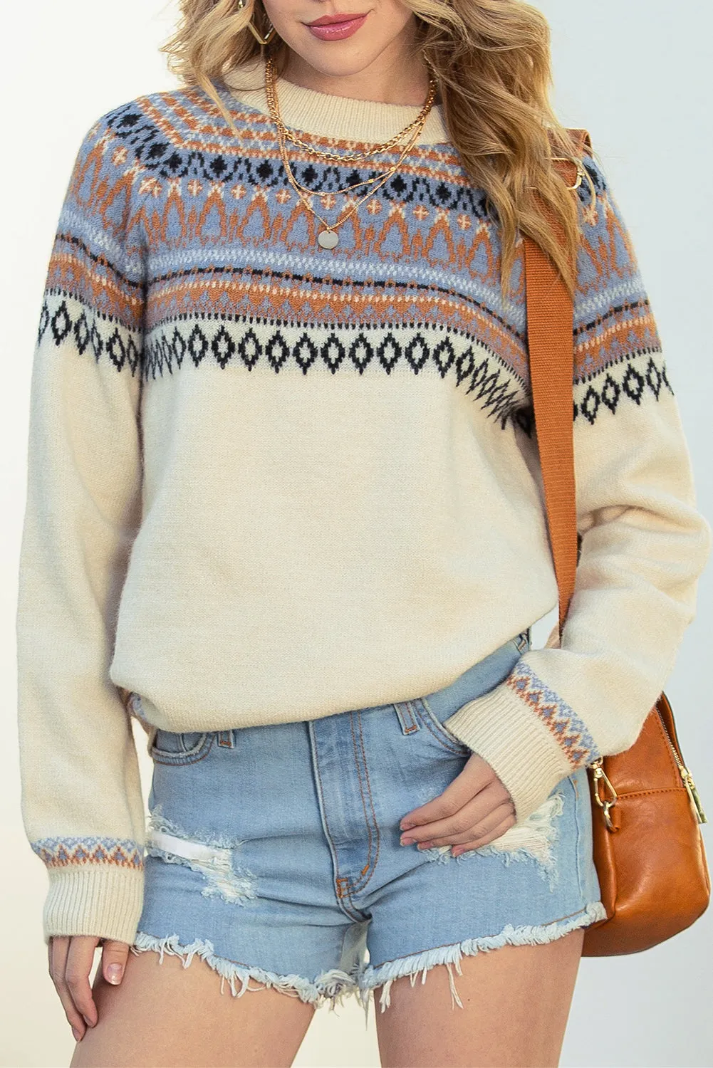 Multicolor Geometric Pattern Pullover Sweater