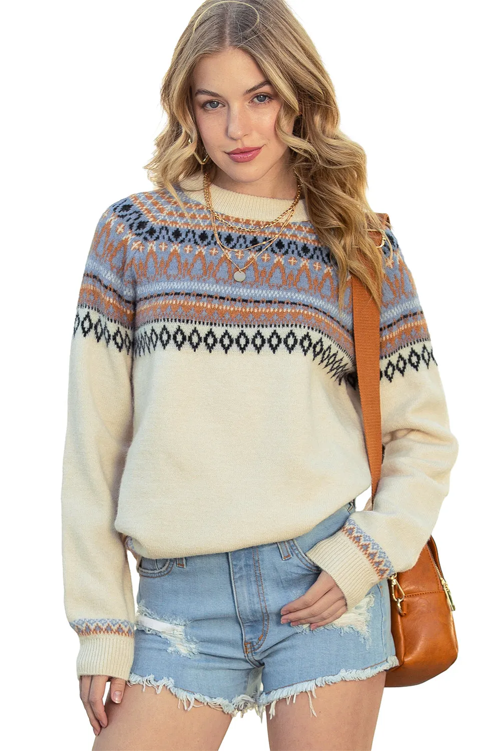 Multicolor Geometric Pattern Pullover Sweater