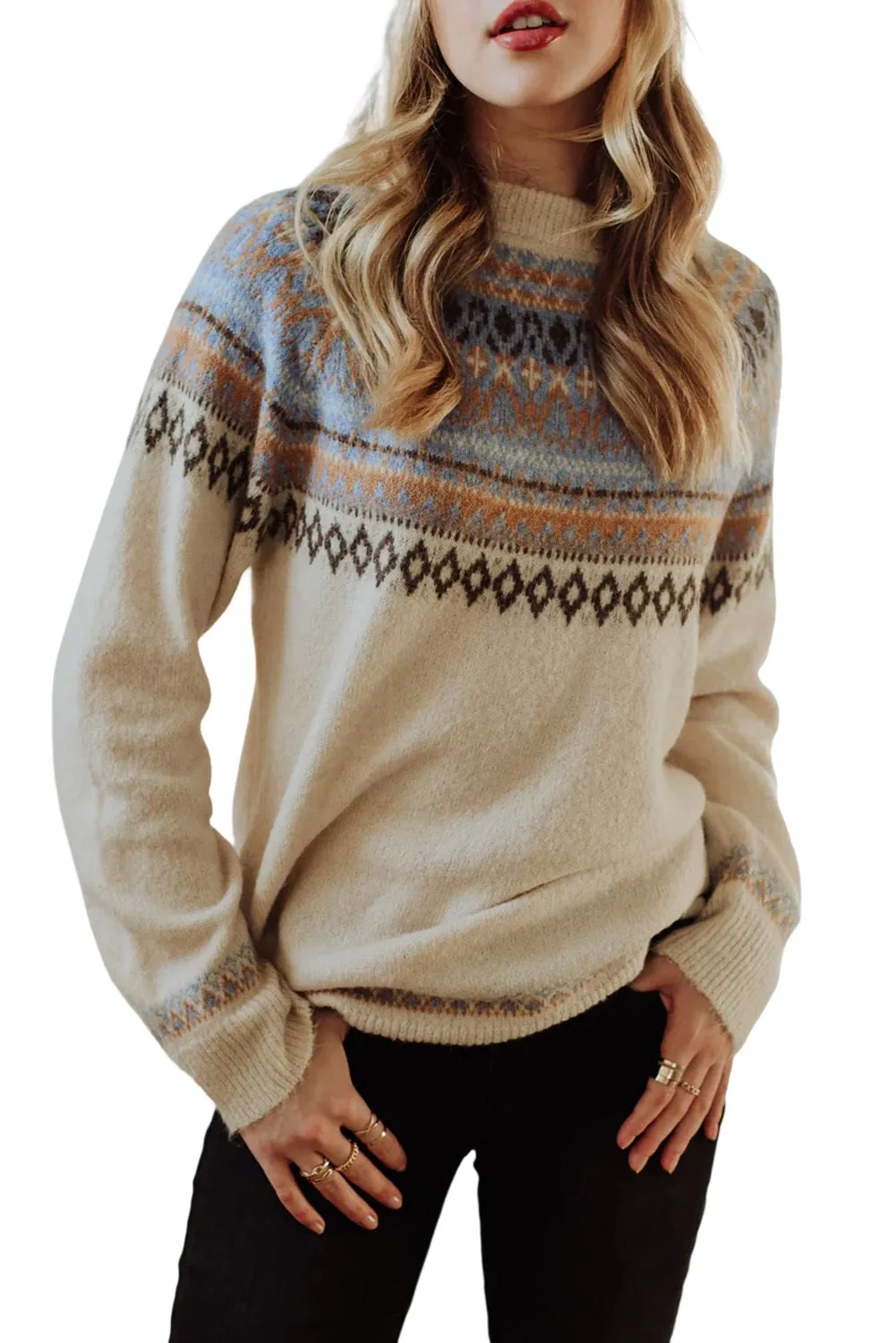 Multicolor Geometric Pattern Pullover Sweater