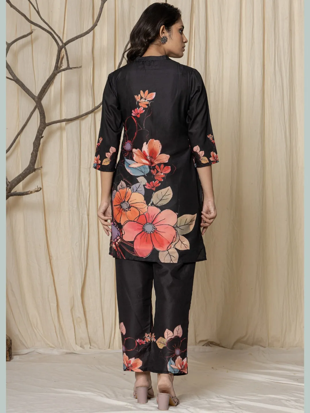 Muslin Digital Print Co-ord Set - Black