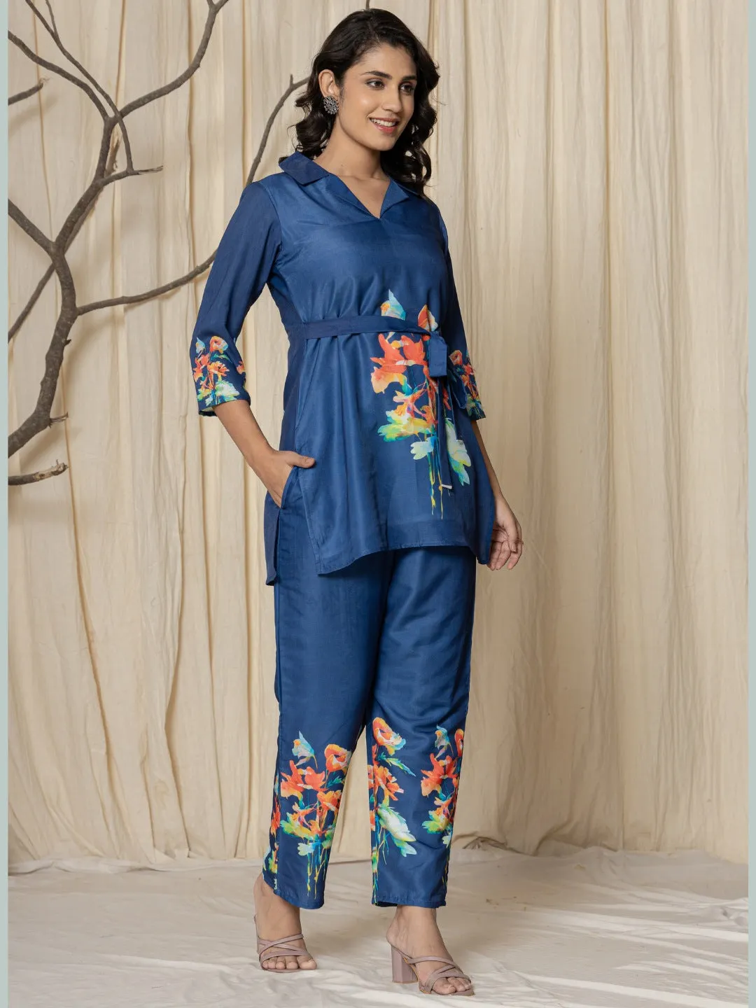 Muslin Digital Print Co-ord Set - Blue