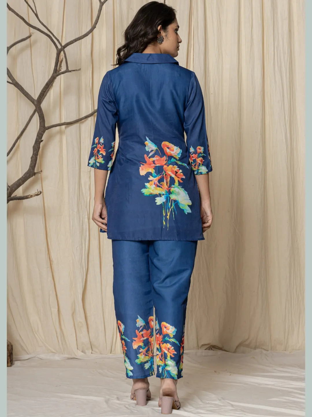 Muslin Digital Print Co-ord Set - Blue