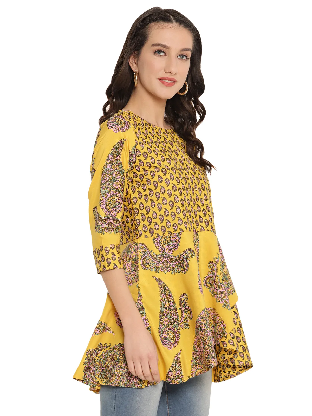 Mustard Printed Layerd Tunic