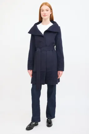 Navy Wool Belted Mid Length Coat