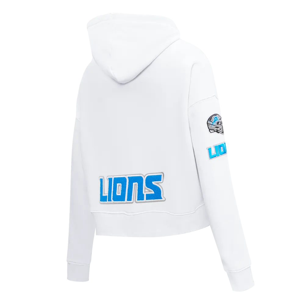 NFL DETROIT LIONS CLASSIC WOMEN'S CROPPED PO HOODIE (WHITE)