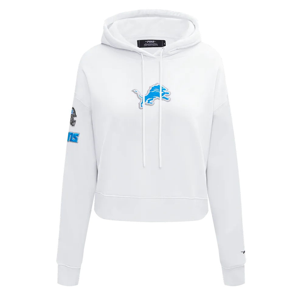 NFL DETROIT LIONS CLASSIC WOMEN'S CROPPED PO HOODIE (WHITE)