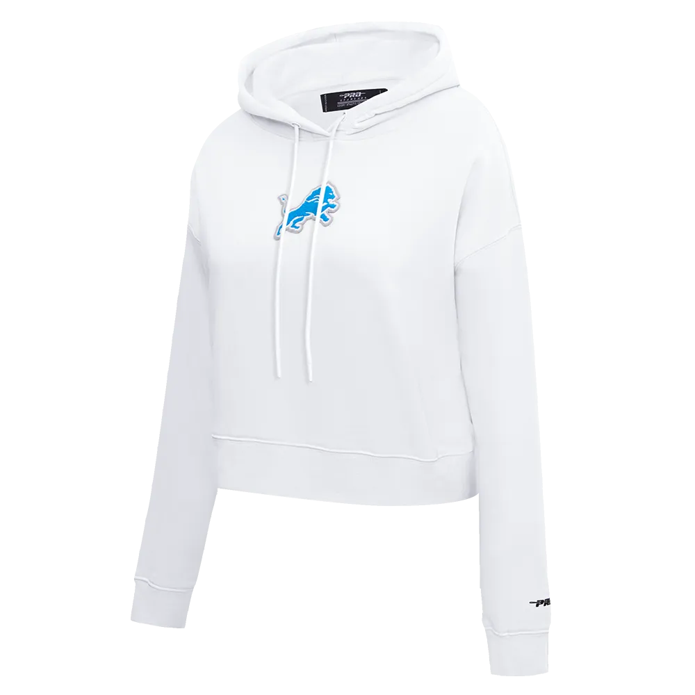 NFL DETROIT LIONS CLASSIC WOMEN'S CROPPED PO HOODIE (WHITE)