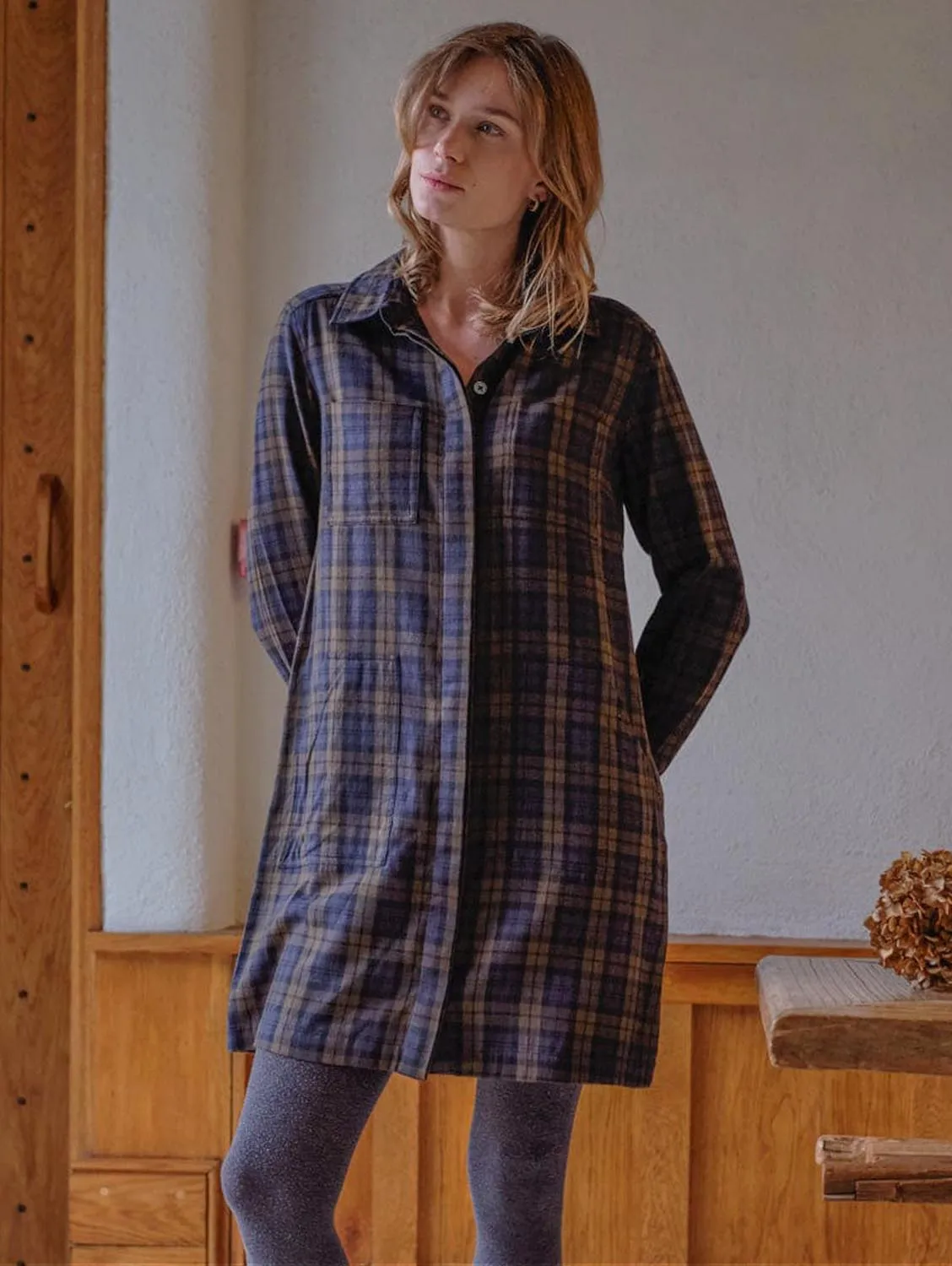 Ocean Cotton Shirt Dress | Check