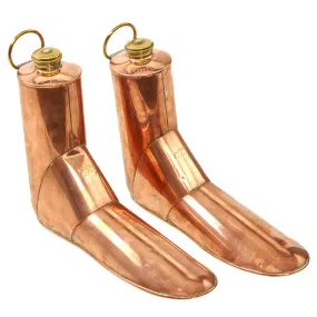 Original British WWII Pair of Copper Boot Warmers / Flasks Named to WWI Flying Ace Capt. P. Carpenter R.F.C. by Army & Navy C.S.L.