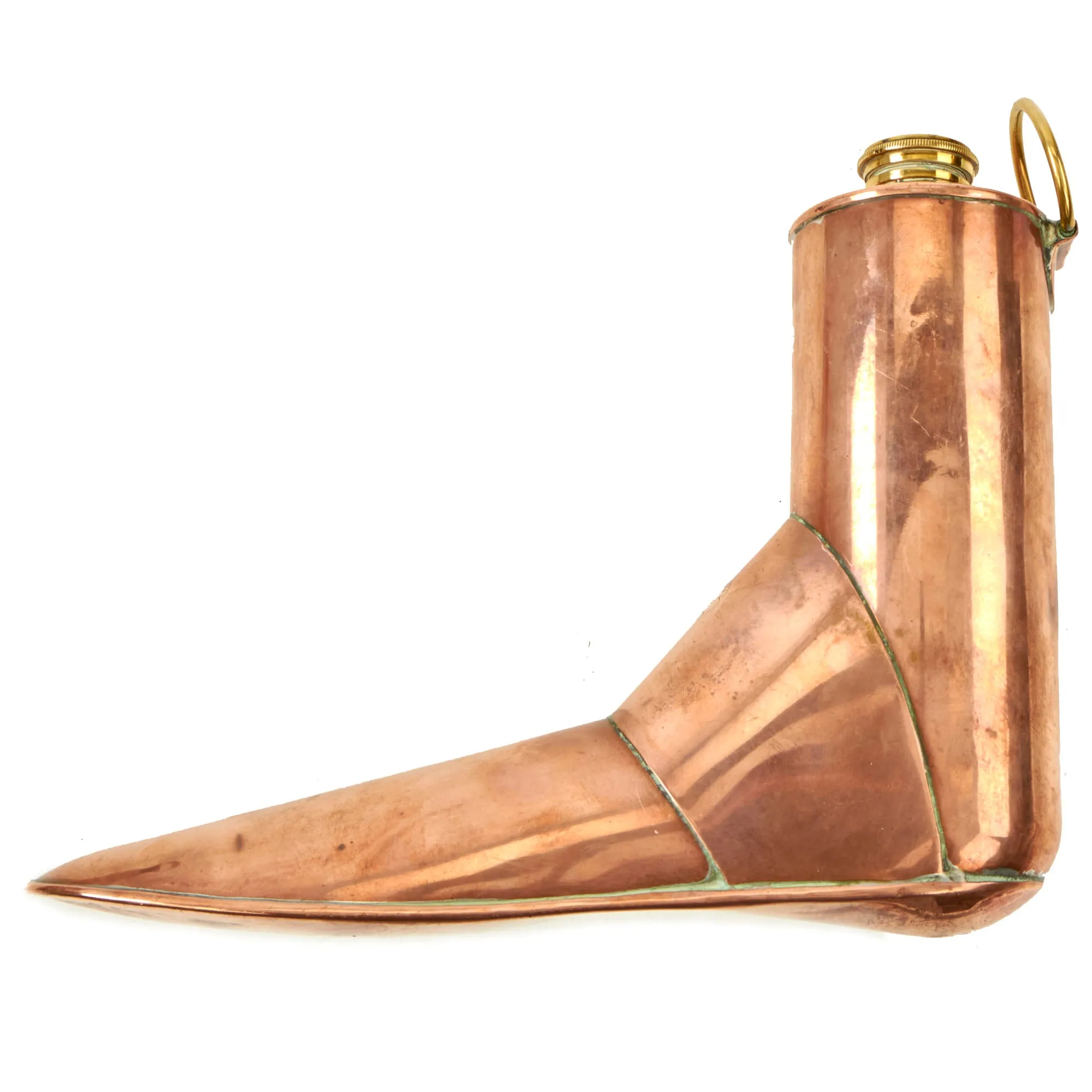 Original British WWII Pair of Copper Boot Warmers / Flasks Named to WWI Flying Ace Capt. P. Carpenter R.F.C. by Army & Navy C.S.L.