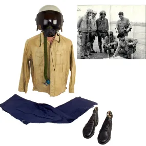 Original Vietnam War Vietnam People's Air Force Uniform Set With Helmet, Oxygen Mask, Boots and Photo - 7 Items