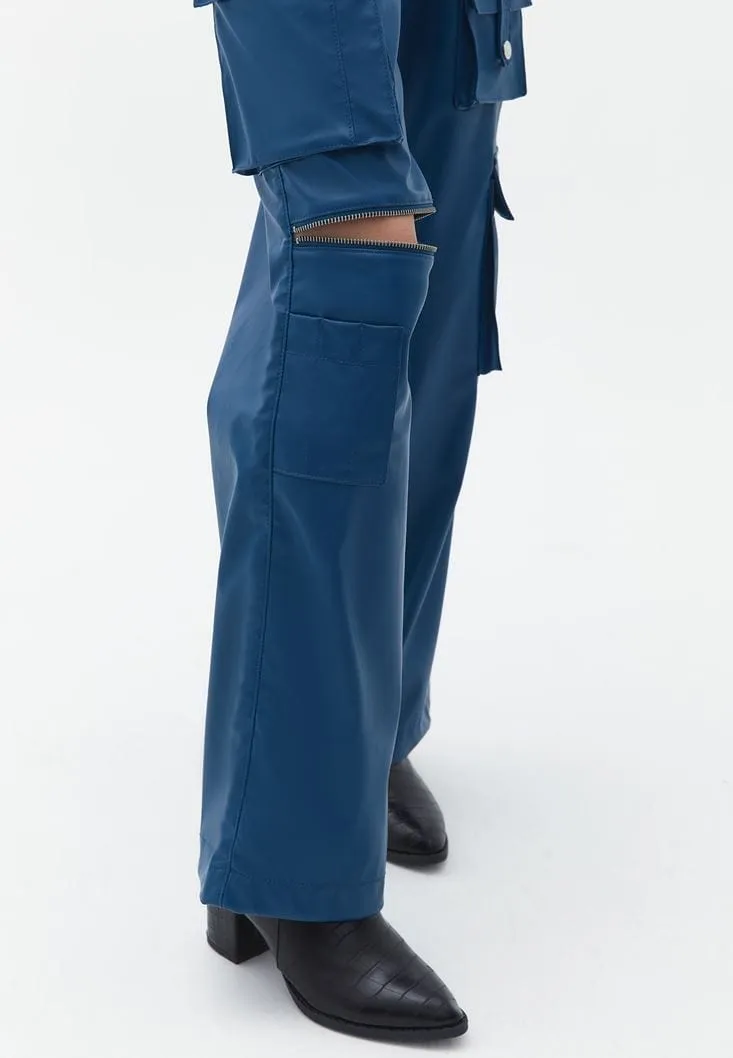 OXXO - Mid Waist Vegan Leather Straight-Fit  Pants