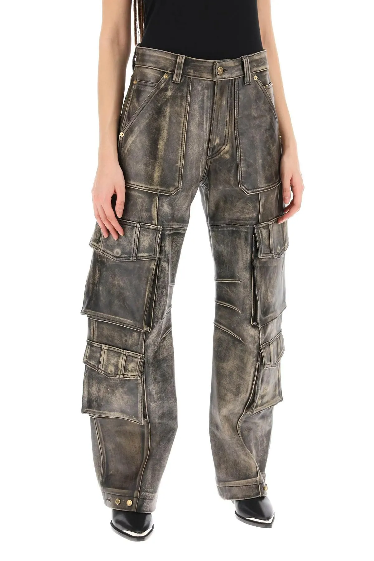 Pantalons GOLDEN GOOSE irin cargo pants in vintage-effect nappa leather - Brun - Femme