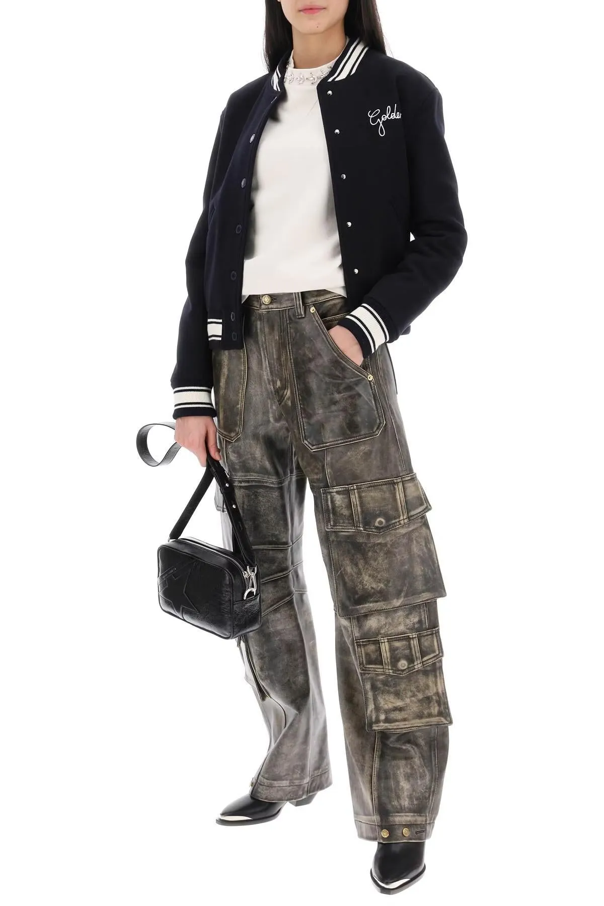 Pantalons GOLDEN GOOSE irin cargo pants in vintage-effect nappa leather - Brun - Femme