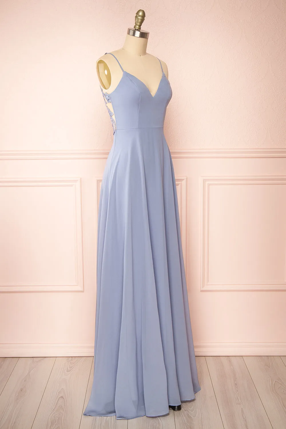 Peggie Blue | Chiffon Maxi Dress w/ Back Embroidery