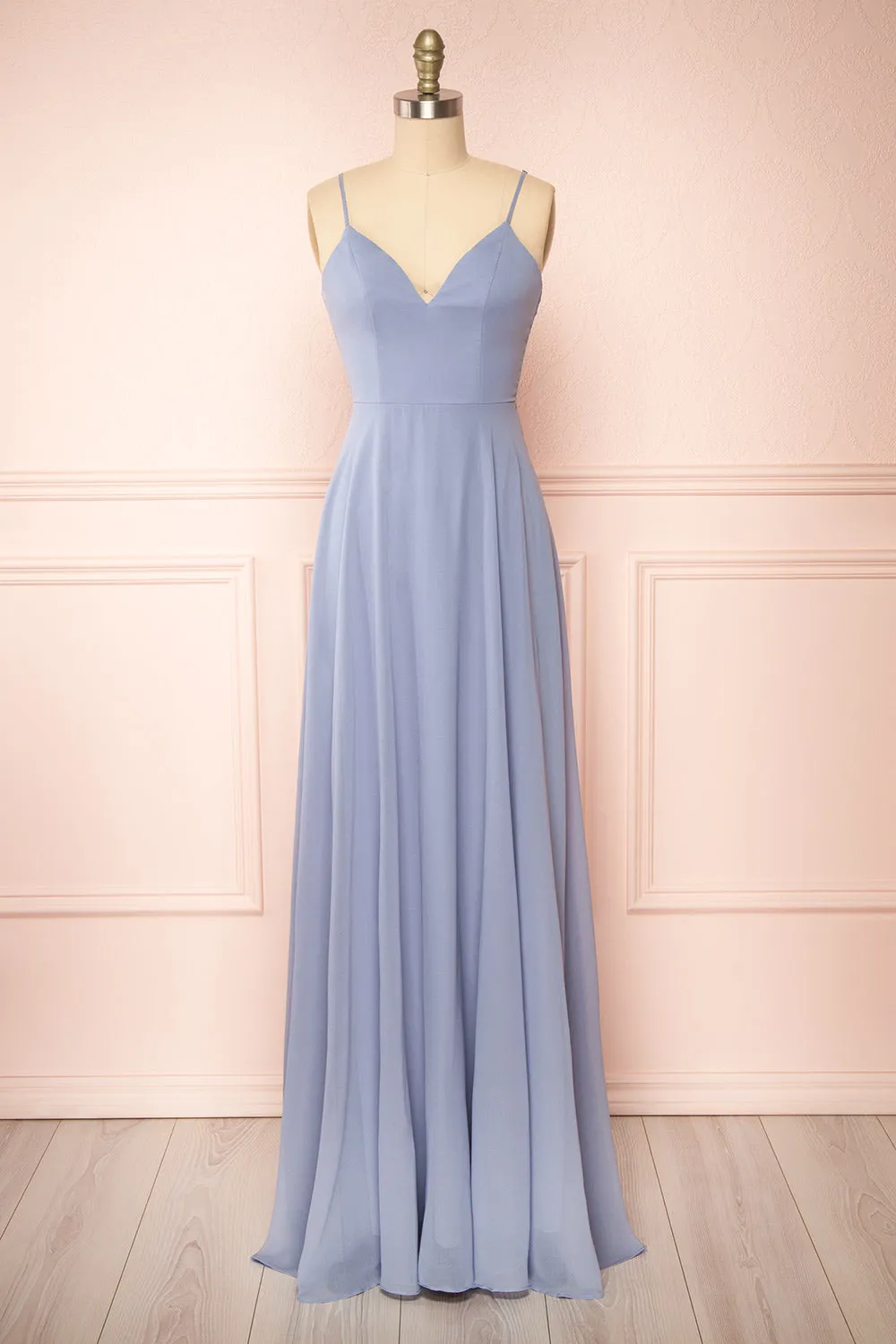 Peggie Blue | Chiffon Maxi Dress w/ Back Embroidery