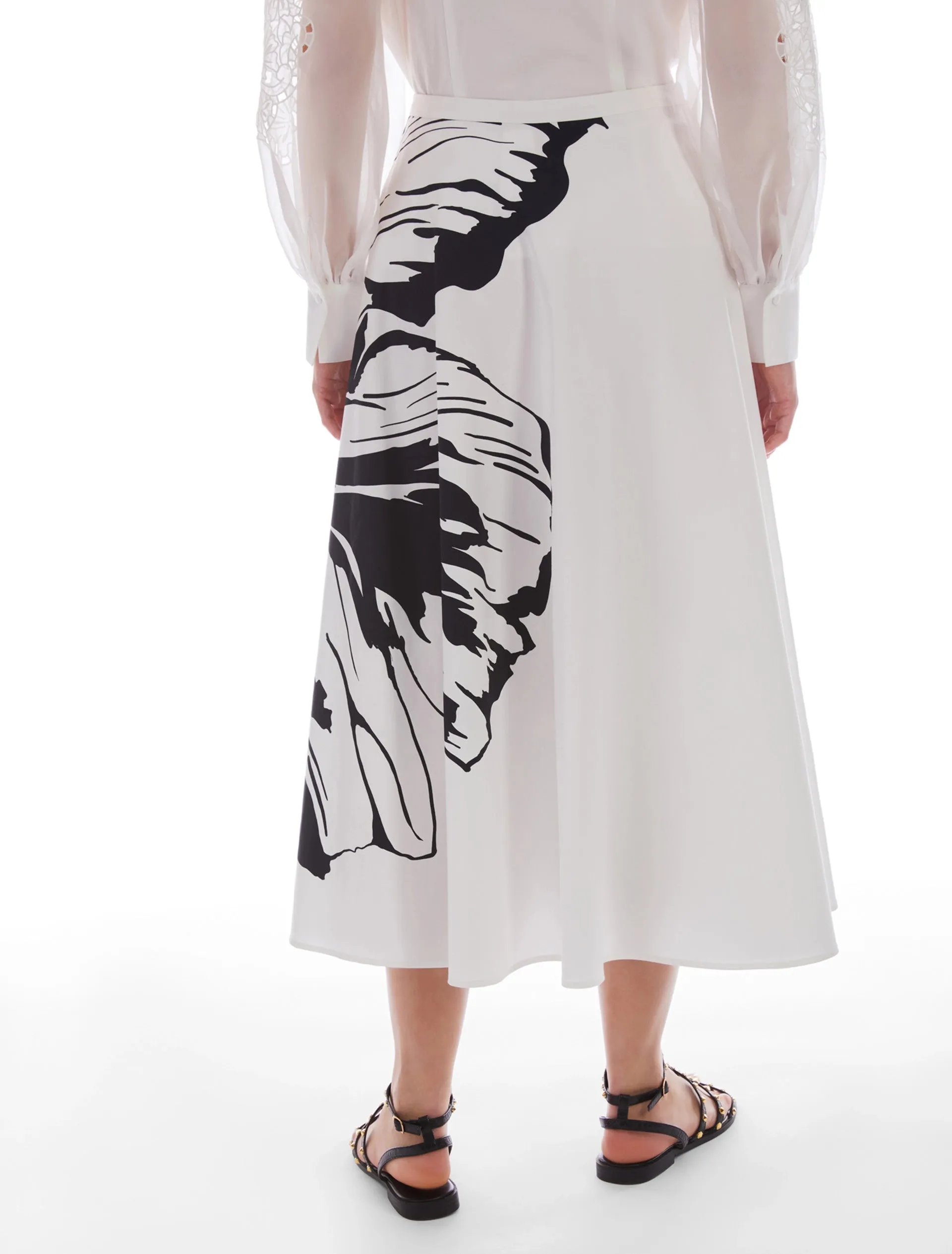 PennyBlack Cotton Satin Midi Skirt | White/Black