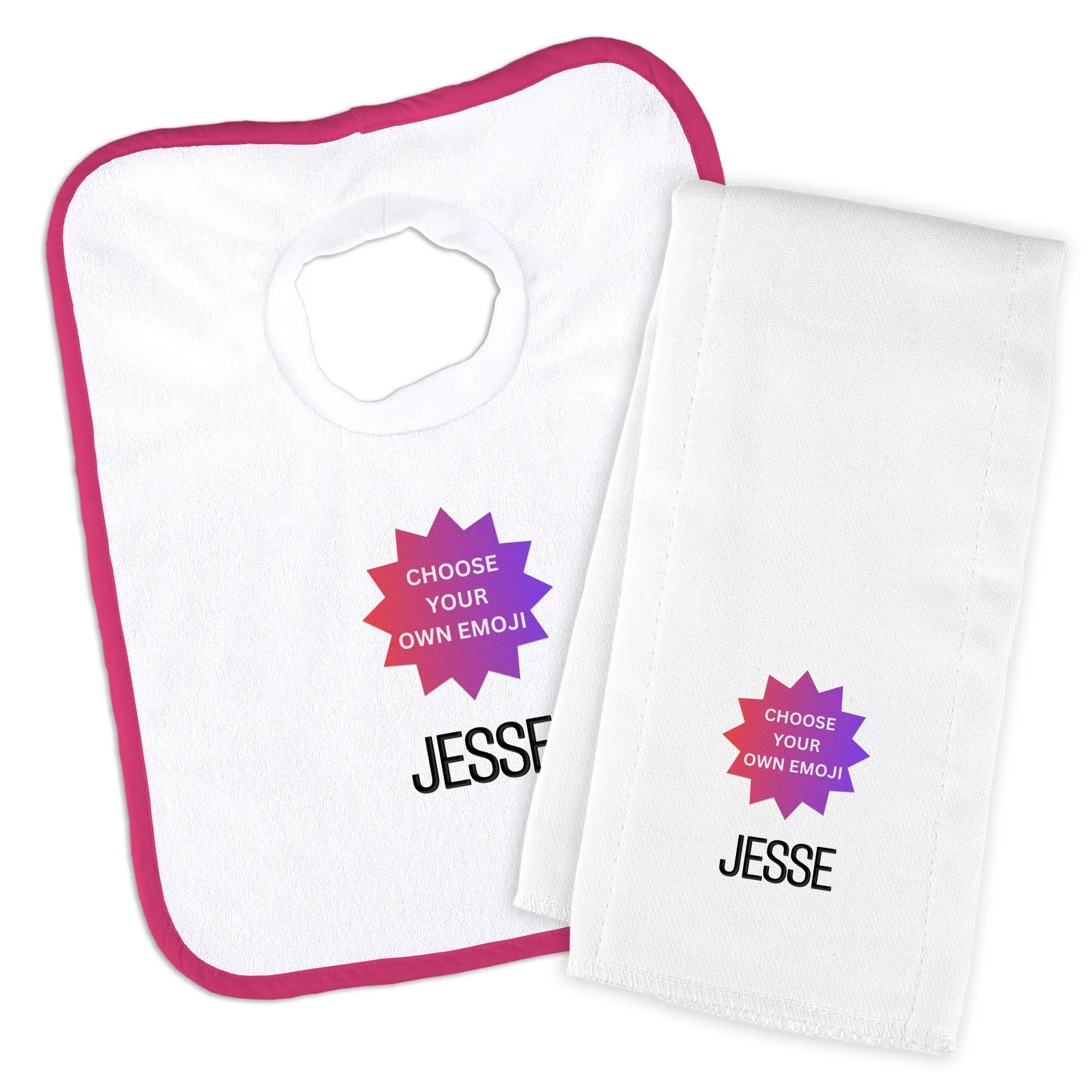 Personalized Choose Your Own Emoji Bib & Burp Cloth Set