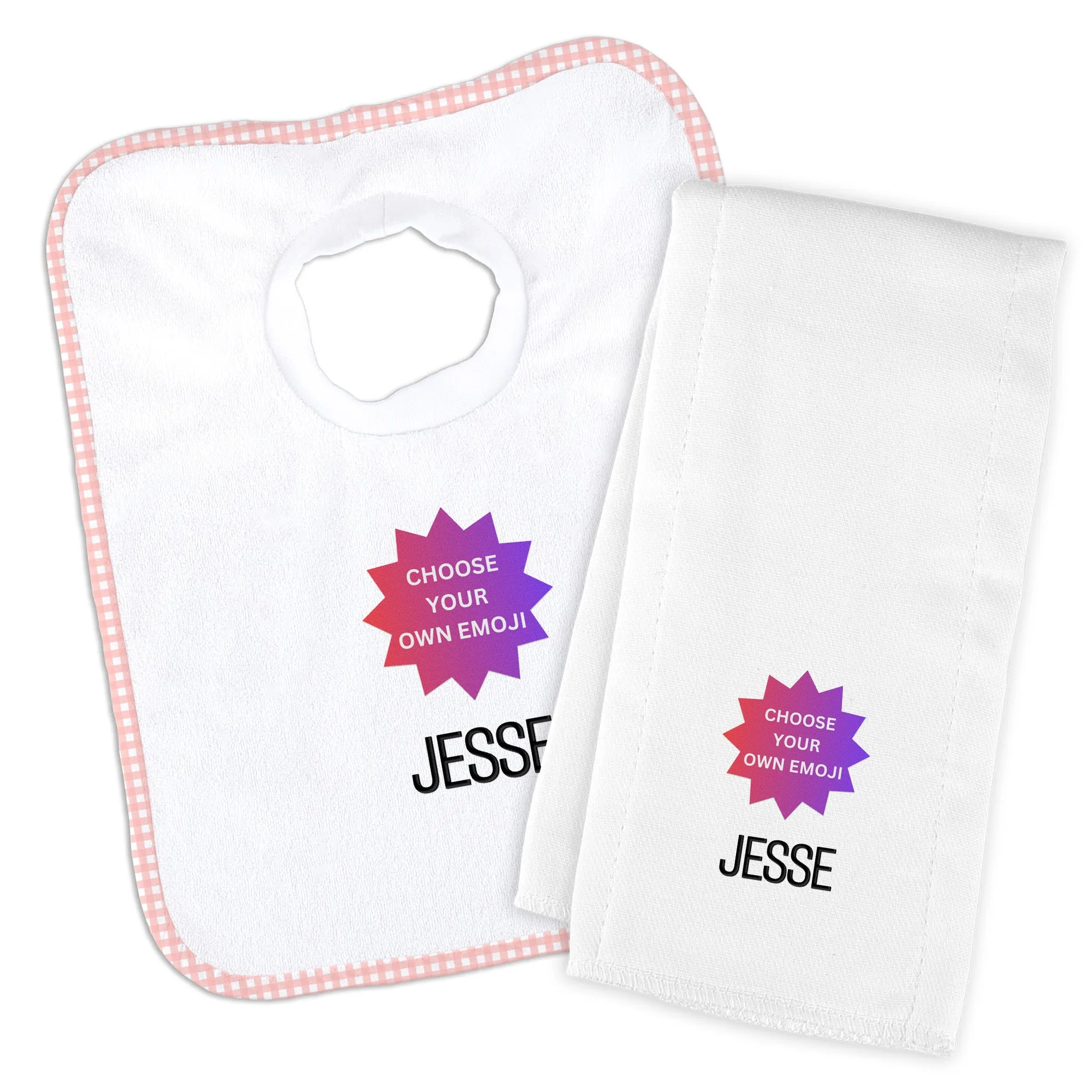 Personalized Choose Your Own Emoji Bib & Burp Cloth Set