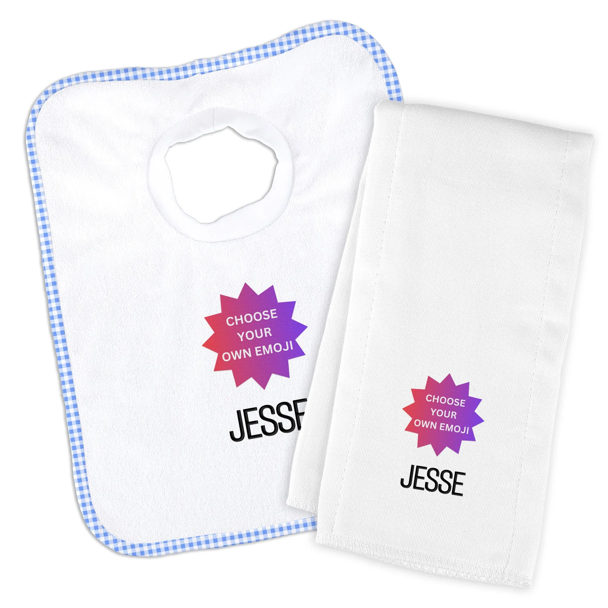 Personalized Choose Your Own Emoji Bib & Burp Cloth Set