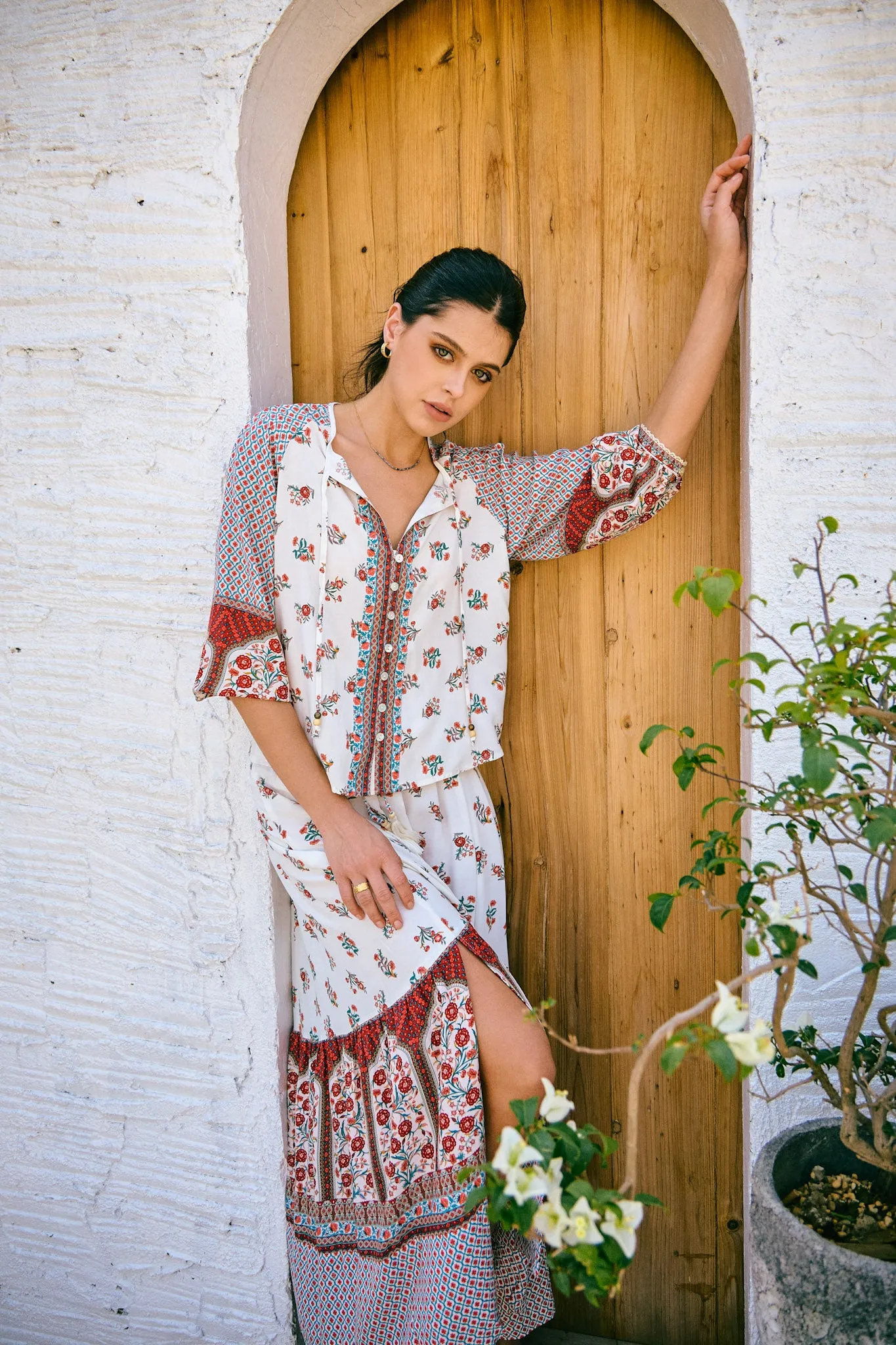 Petunia Red Floral Boho Maxi Skirt