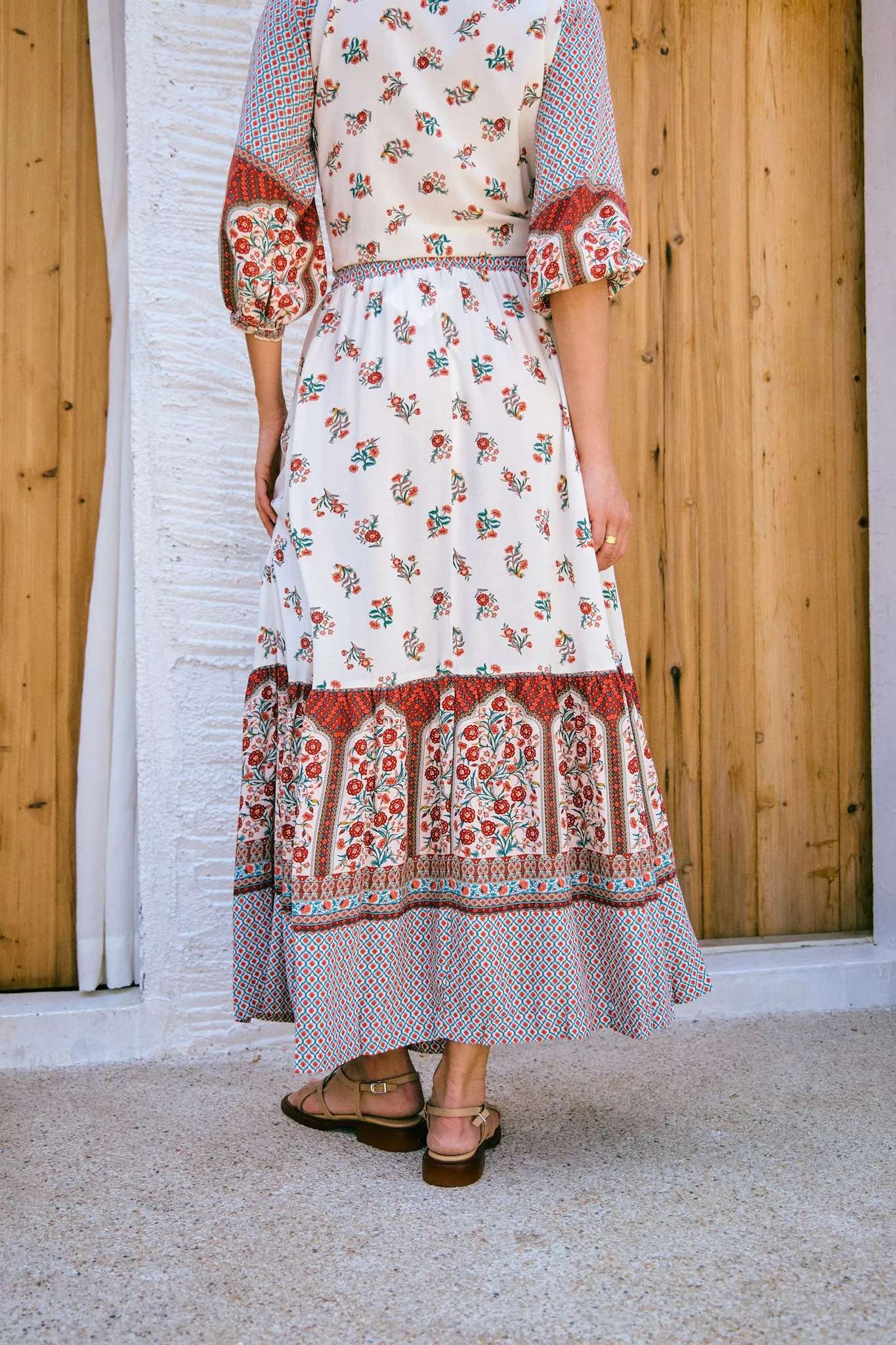 Petunia Red Floral Boho Maxi Skirt